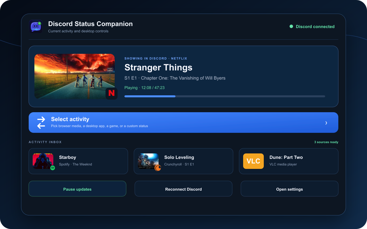 Discord Status Companion dashboard